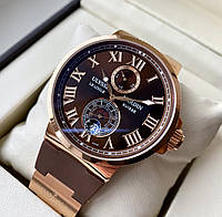 Чоловічий годинник Ulysse Nardin Maxi Marine Brown ААА клас механічний з автопідзаводом на каучуковому ремінці