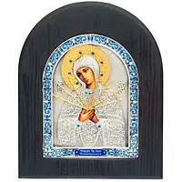 Икона из серебра "Образ Пресвятой Богородицы Семистрельная" в деревянной раме 22х18см