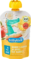 Детское фруктовое пюре с 1 года babylove Bio Mango & Banane in Apfel mit Karotte, 100 гр