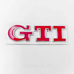 Емблема наклейка GTI VW (Фольцваген) 83 x 24 мм Красный + хром ободок, фото 3