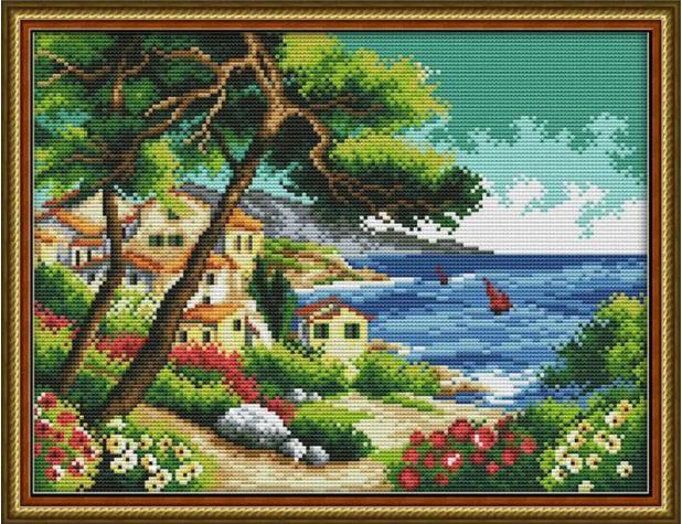 Набір для вишивання за нанесеною на канву схемою "Seaside village ".AIDA 14CT printed , 36*29 см