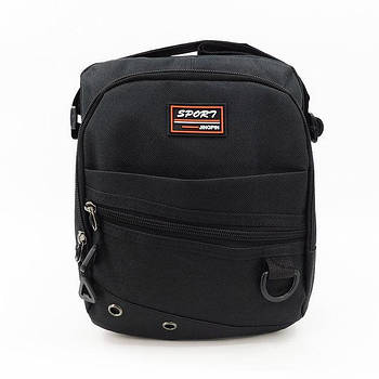 Чоловіча сумка чорна спортивна на блискавці з кишенями та довгим ремінцем 25*21 см Cans