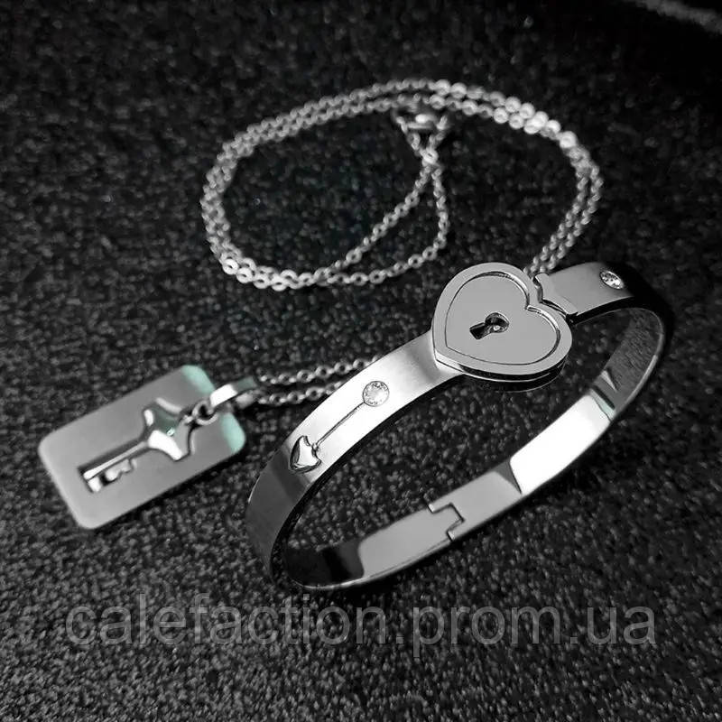 Срібний комплект прикрас браслет + кольє ключ Набір ювелірних прикрас для закоханих