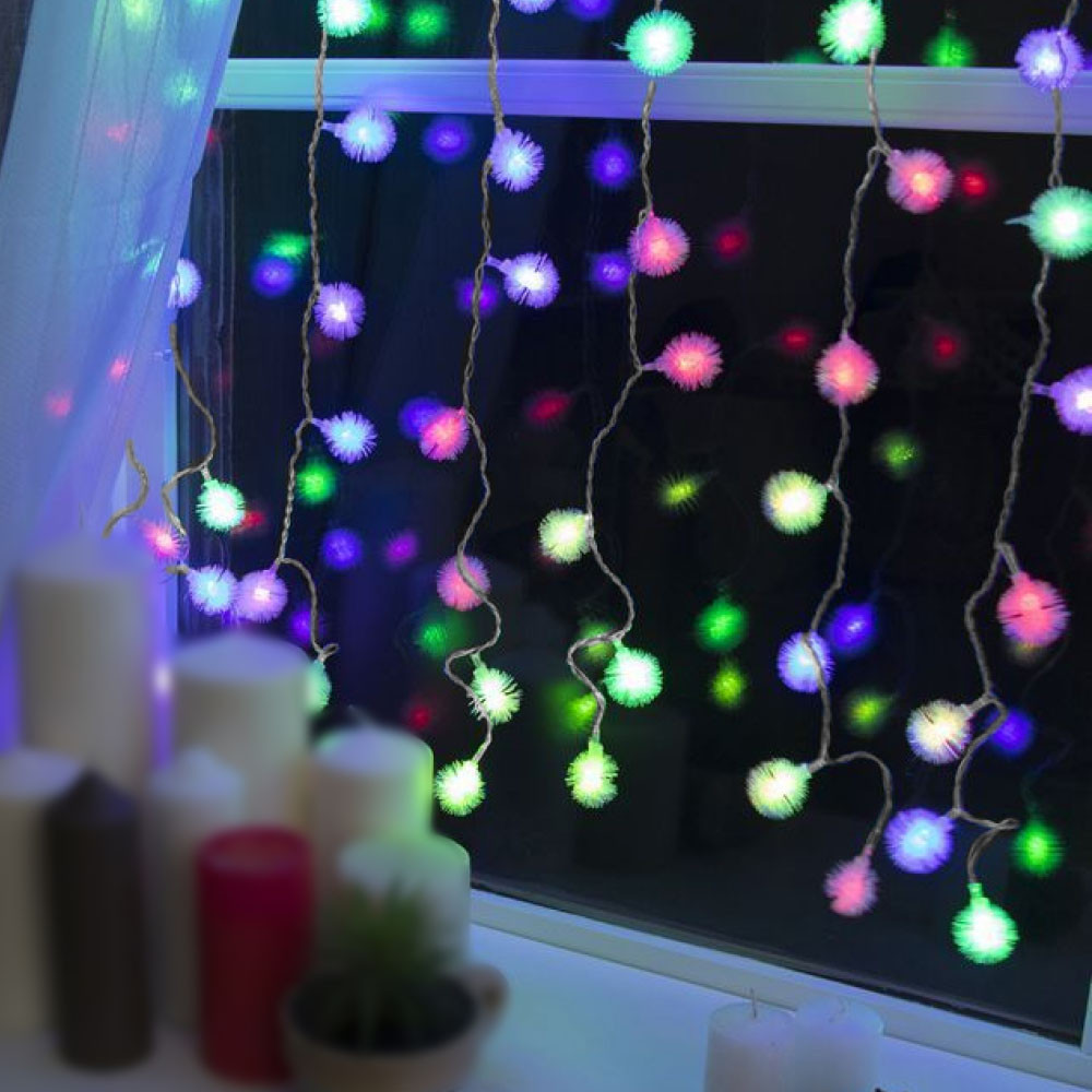 Світлодіодна вулична гірлянда штора "Їжачки" 100 LED, 3x0,8м, 220В, чорний провід, 8 режимів, IP65, Мультиколор