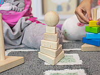 Піраміда дитяча трикутна 9х15 см іграшка з натурального екологічного дерева