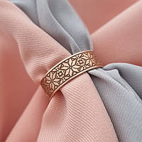Серебряное обручальное кольцо с позолотой Вышиванка, обручальное кольцо из серебра с узором