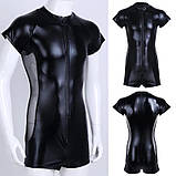 Комбінезон чоловічий латексний чорний обтислий на змійці, еротичний костюм латексний, фото 2