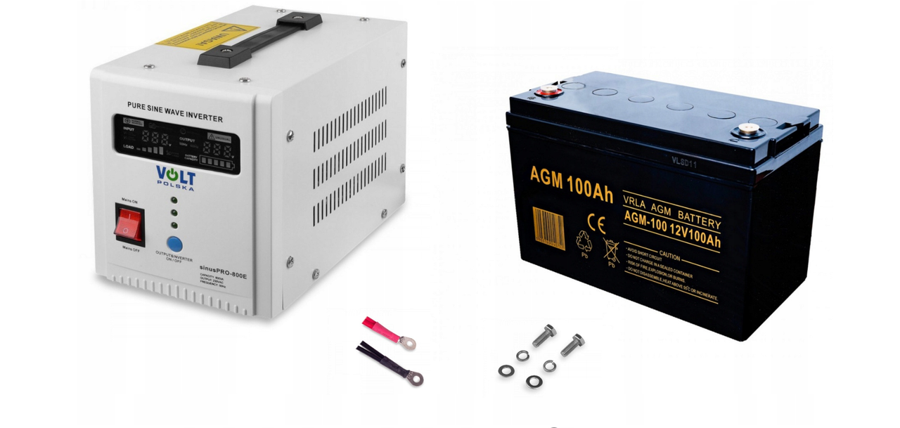 Аварійний комплект Гібридний ДБЖ/інвертор Volt Polska SINUS PRO 800E + Акумулятор AGM Volt 12V 100Ah