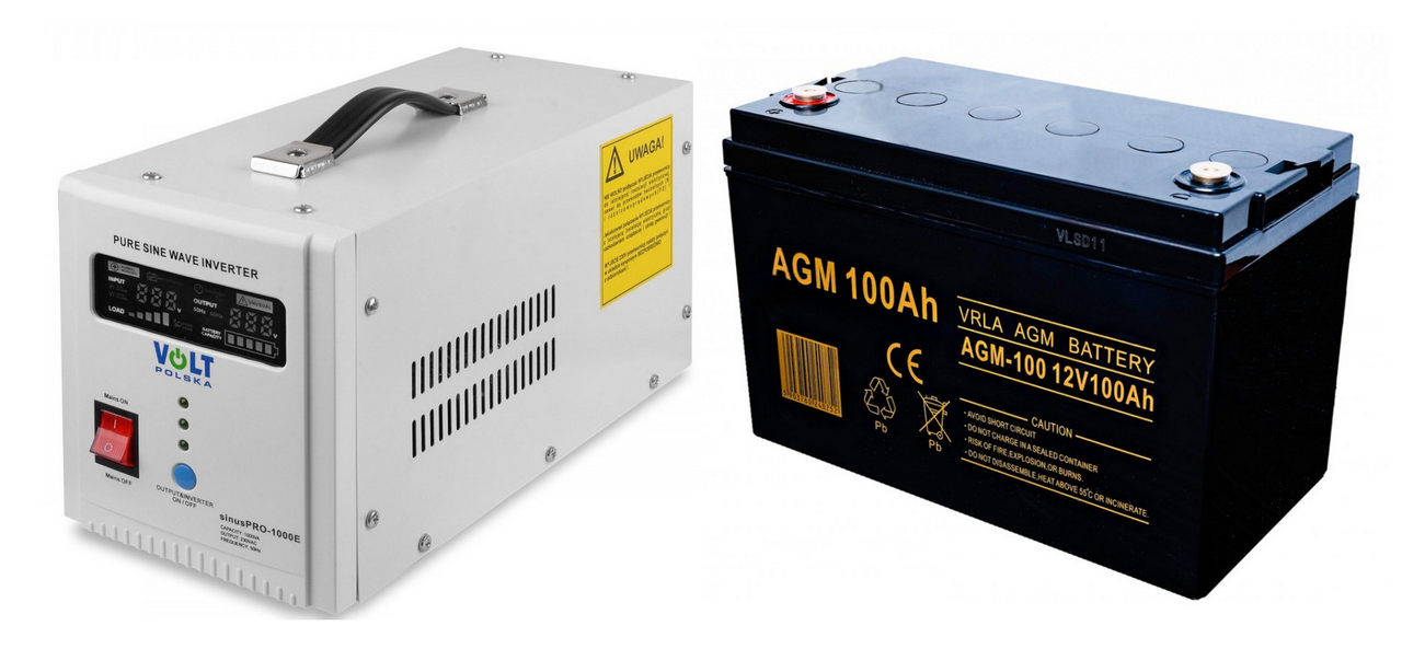 Гібридний ДБЖ/інвертор Volt Polska SINUS PRO 1000E + Акумулятор AGM Volt 12V 100Ah
