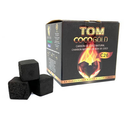 Вугілля натуральне для кальяну кокосове Tom COCO Gold швидкорозпалюване 1 кг. 64шт/уп. без запаху, фото 1