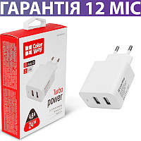 Зарядний пристрій 24W ColorWay 2 порти USB 4.8A, швидка зарядка для телефону та планшета