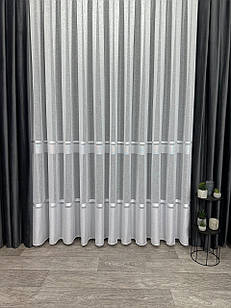 Тюль на лляній основі зі смужками. Колір: білий