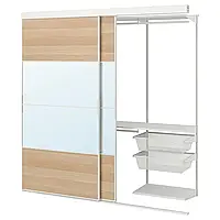 SKYTTA / BOAXEL Шкаф с раздвижными дверями, Мехамн/Аули/белое зеркало, дуб беленый, 202х65х205 см
