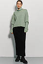 В'язаний жіночий оверсайз светр фісташковий із розрізами з боків, фото 8