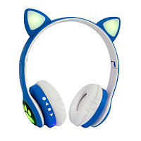 Наушники беспроводные Cat Ear VZV-23M Bluetooth с RGB подсветкой и кошачьими ушками Синие