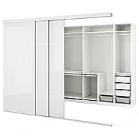 SKYTTA / PAX Шкаф с раздвижными дверями, Хокксунд белый/глянцевый светло-серый, 301x160x240 см