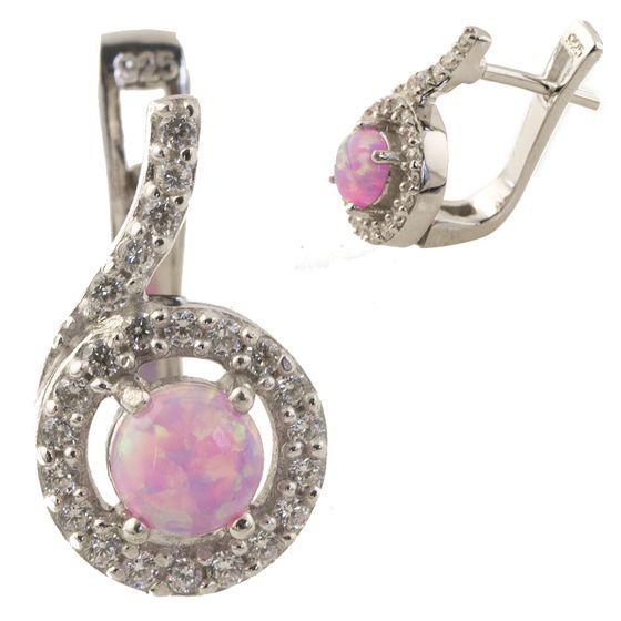 Ніжні ошатні срібні сережки з рожевим опалом стильні жіночі сережки зі срібла серги з англійським замком