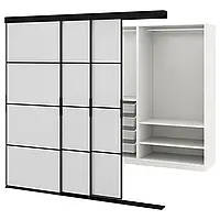 SKYTTA / PAX Шкаф с раздвижными дверями, черный/Хокксунд глянцевый светло-серый, 226х160х205 см