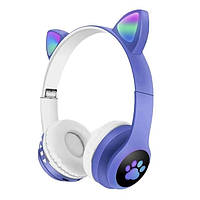 Навушники бездротові Cat Ear VZV-23M Bluetooth з RGB підсвіткою і котячими вушками (53617-E) Фіолетові