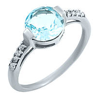 Серебряное кольцо женское с камнем натуральным топазом голубого цвета размер 18