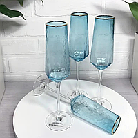 Бокал-флюте для игристого вина голубой 250 мл бокал фужер для шампанского стеклянный подарочный