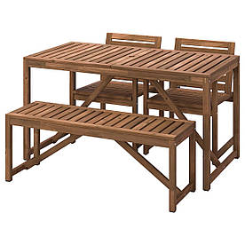 NAMMARO Стіл + 2 стільці + журнальний столик, садовий, світло-коричнева морилка, 140 см