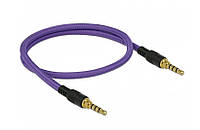 Кабель аудіо-сигнальний Delock Jack 3.5mm 4pin M M 0.5m Long 1:1 AWG24 AUX Gold фіолетовий ( DS, код: 7455425