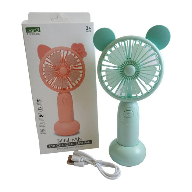 Вентилятор ручний акумуляторний DianDi Mini Fan SQ-2165 з підставкою, підсвічуванням та USB-зарядкою Блакитний