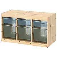 TROFAST Стеллаж с контейнерами, светлая сосна белая морилка сине-серый/светло-зелено-серый, 93x44x52 см