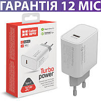 Зарядний пристрій 30W ColorWay Type-C, швидка зарядка Power Delivery / Quick Charge для телефону та планшета