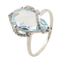 Серебряное кольцо женское с камнем натуральным топазом голубого цвета размер 17,5