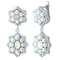 Модні срібні сережки з натуральним перламутром і перлами жіночі сережки підвіски з перлами зі срібла