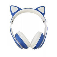 Наушники беспроводные Cat Ear VZV-24M Bluetooth с разноцветной LEDподсветкой и кошачьими ушками (53610-E)Синие