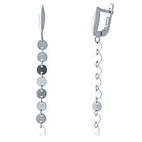 Стильні срібні сережки підвіски без каменів довгі жіночі сережки з колами зі срібла англійський замок