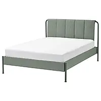 TALLASEN Каркас кровати с мягкой обивкой, Кульста серо-зеленый/Линдбаден, 140х200 см