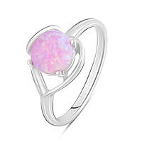 Серебряное кольцо женское с розовым опалом колечко перстеть из серебра 925 пробы размер 17