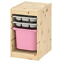TROFAST Стеллаж с контейнером/подносами, светлая сосна белая морилка серо/розовый, 32x44x52 см