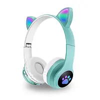 Навушники бездротові Cat Ear VZV-23M Bluetooth з RGB підсвіткою і котячими вушками (53614-E) Бірюзові