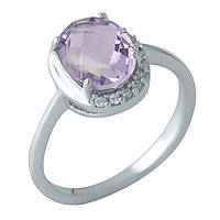 Женское серебряное кольцо с натуральным камнем аметистом из фиолетовым оттенком размер 19 18, 18