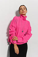 Жіночий в'язаний рожевий светр оверсайз із розрізами з боків