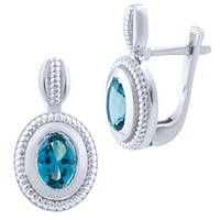Стильні витончені срібні сережки з блакитним топазом Лондон Блю жіночі сережки зі срібла серги з англійським замком