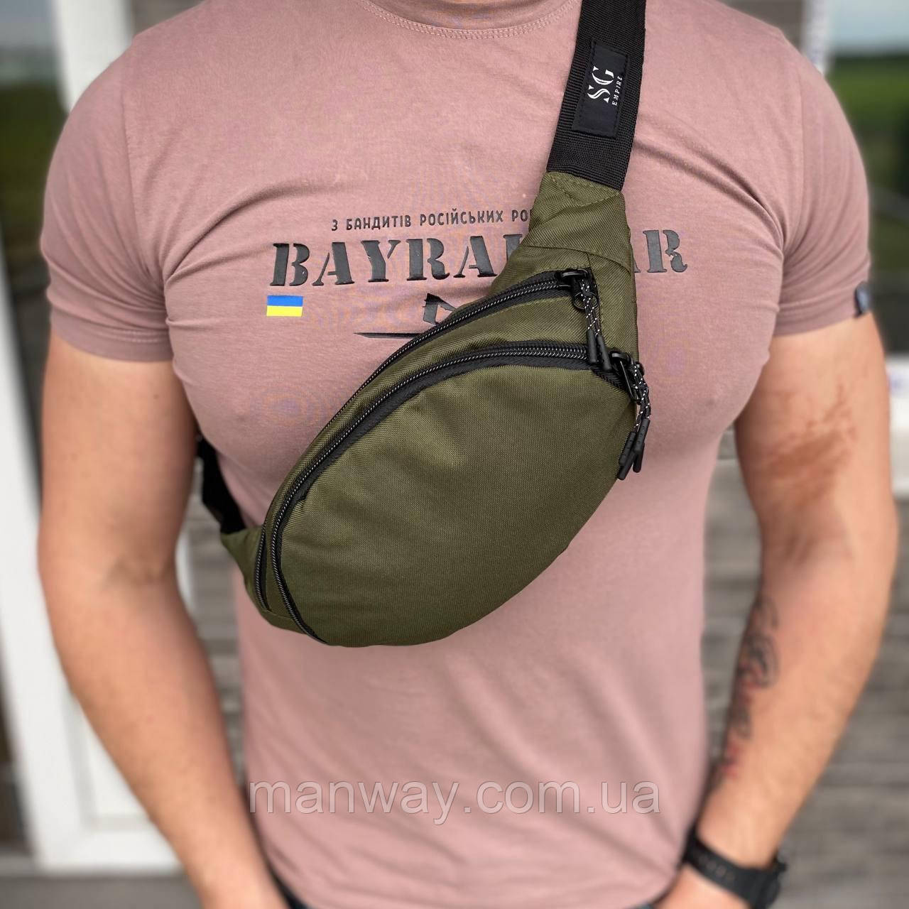 Сумка бананка нагрудна чоловіча універсальна хакі зелена Town Style