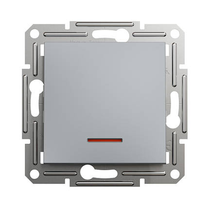 Вимикач Schneider Electric Asfora сталь одноклавішний внутрішній з підсвіткою EPH1400162, фото 1