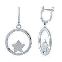 Серебряные серьги подвески без камней кольцо со звездочкой женские сережки с английским замком из серебра