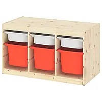 TROFAST Стеллаж с контейнерами, сосна светлая морилка белый/оранжевый, 93x44x52 см