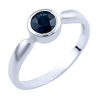 Серебряное кольцо с камнем темно синим сапфиром женское из серебра 925 пробы размер 17.5