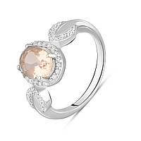 Нежное женское серебряное кольцо с камнем морганитом nano, кольцо из серебра родированное размер 18,5