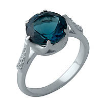 Серебряное кольцо женское с камнем топаз Лондон Блю голубого цвета из серебра 925 пробы размер 17
