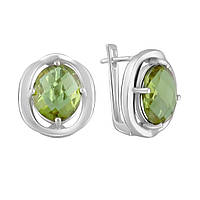 Яркие зеленые серебряные сережки с султанитом круглые серьги из серебра с большим камнем на каждый день