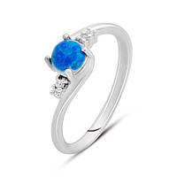 Серебряное кольцо женское с синим опалом колечко перстеть из серебра 925 пробы размер 17.5